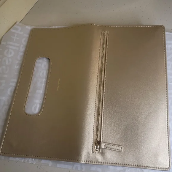 Gold Vegan Leather Clutch Bag & Wallet - Picture 8 of 13